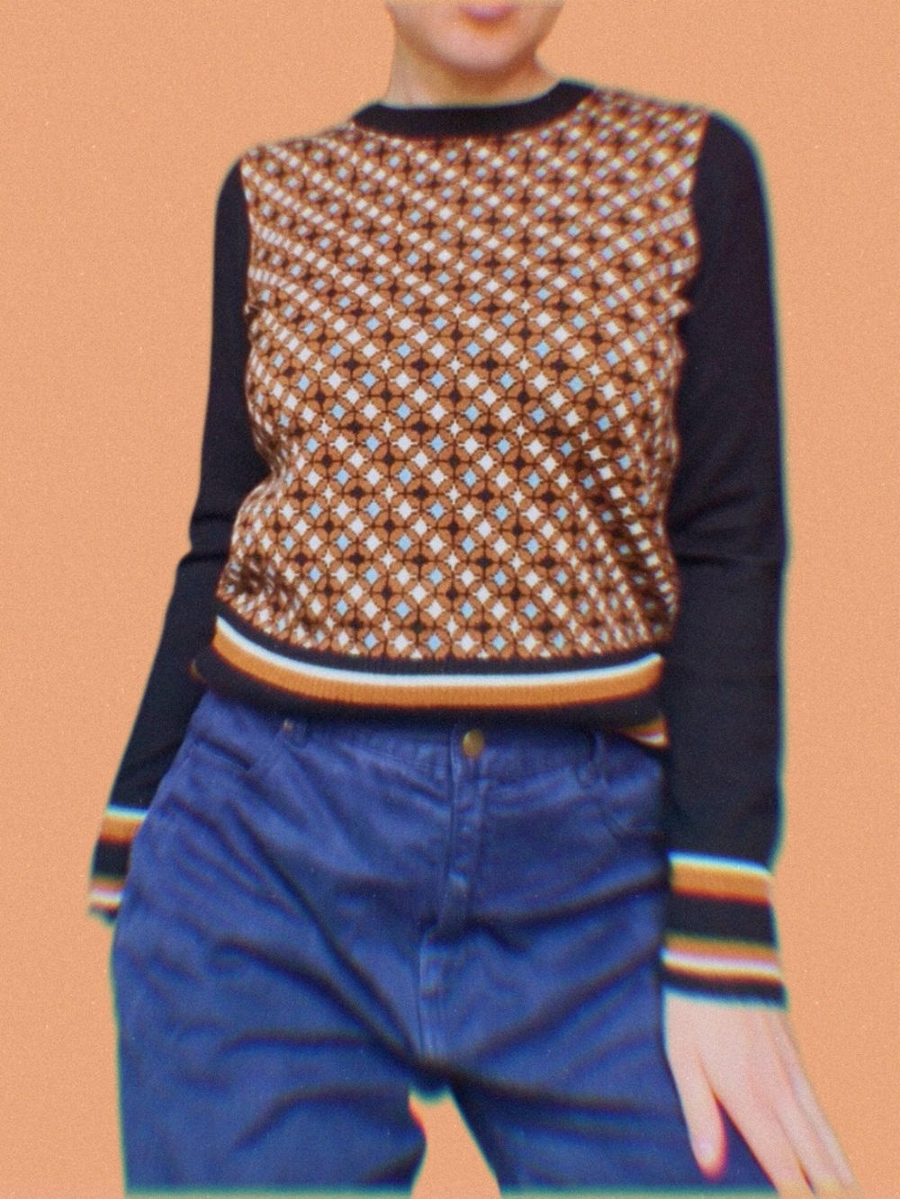 Nine West Brown Patterned Crewneck Sweater